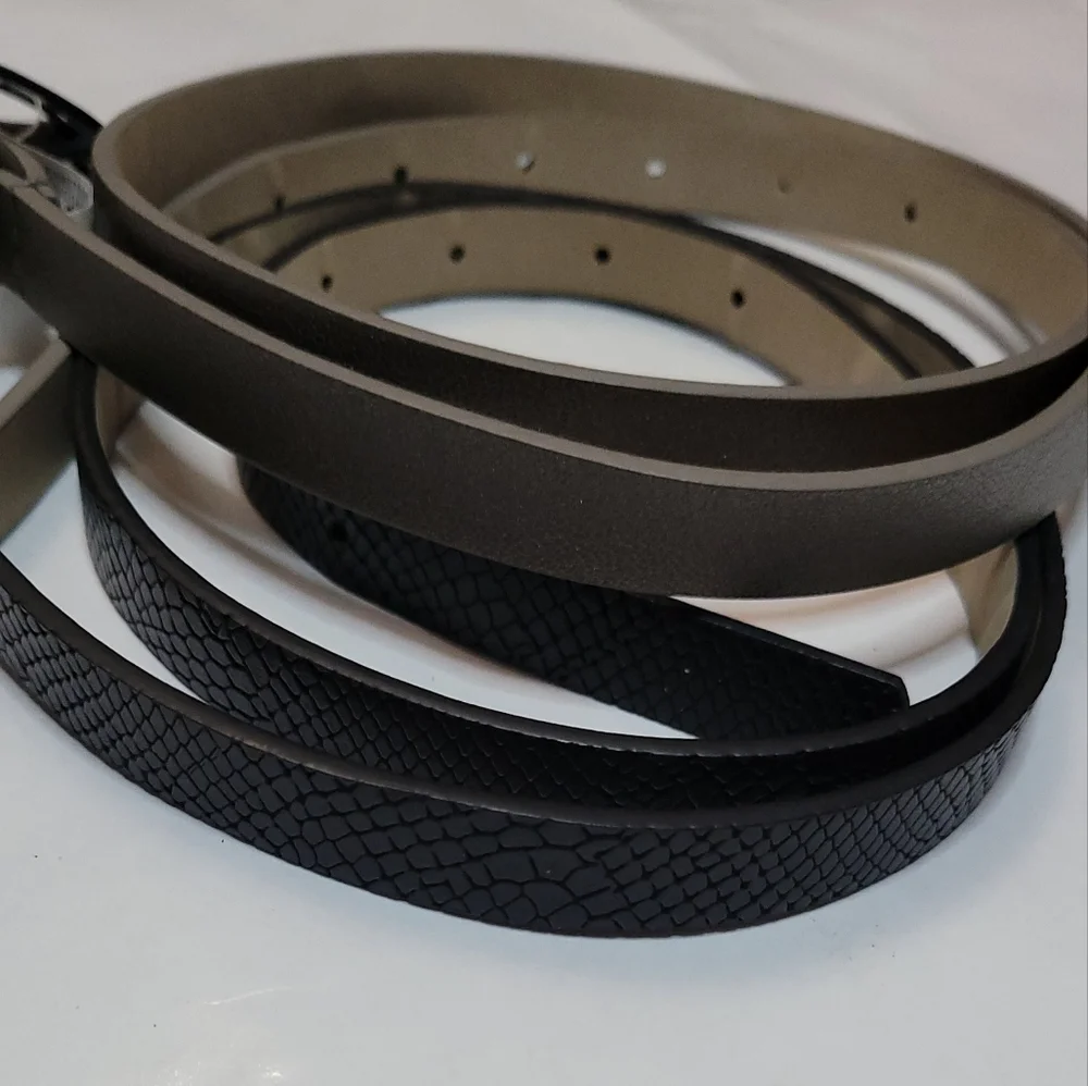 INC International Concepts Belts Skinny Medium Pewter Black Snake embossed NEW